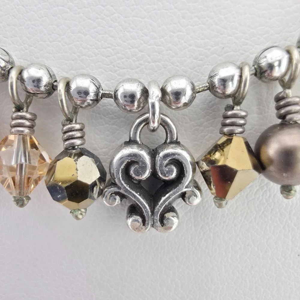 BRIGHTON 'Cannes' Fringe Collar Necklace Scroll Heart Crystal Silver Plate 18